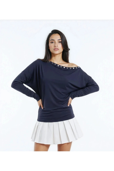 Buklemoda Women's Boat Neck Bat Sleeve Collar Trocked Lycra Combed Cotton Blouse