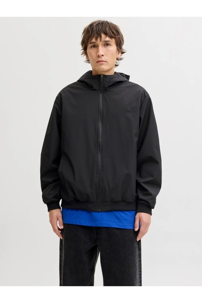 Jack & Jones Men's jacket, slim with hood and slant pockets, Black, 2XL