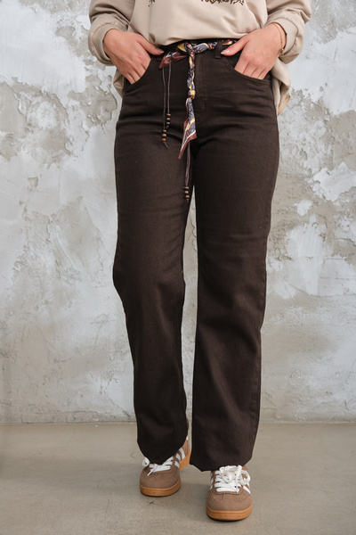 LOCCO Pantaloni de damă cu eșarfă la picior, maro