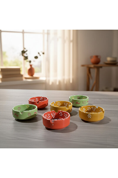 RGS HOMELİFE مجموعة من 6 منفضات سجائر سيراميك مصنوعة يدويًا، مجموعة منفضات سج...