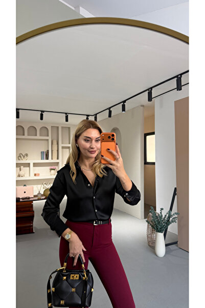 Sezgi Tekin Buttoned Black Satin Shirt