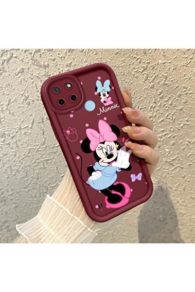 ucuc حافظة ميكي متوافقة مع Realme C21Y/C25Y مصنوعة من السيليكون الأحمر الداكن...