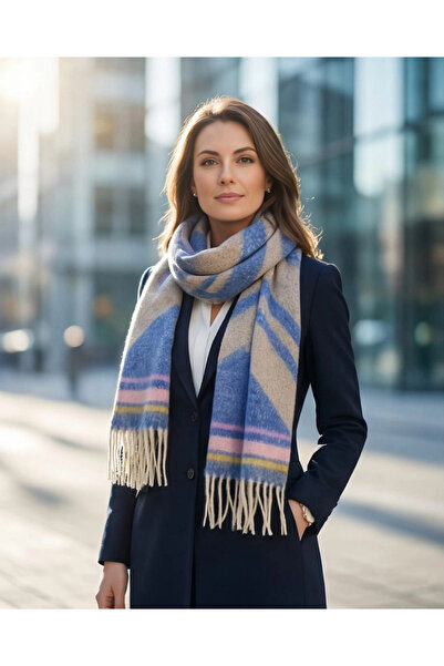 Elit Scarf وشاح فاخر بنمط مخطط - أزرق