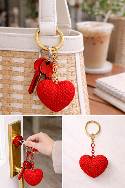 Ceery Red and White Heart Design Decorative Keychain – Valentine's Day Special