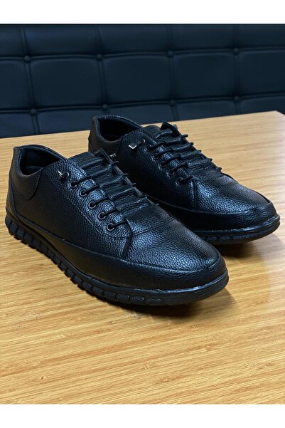 AROM Men's Casual Black Leather Look Stylish Sports Shoes