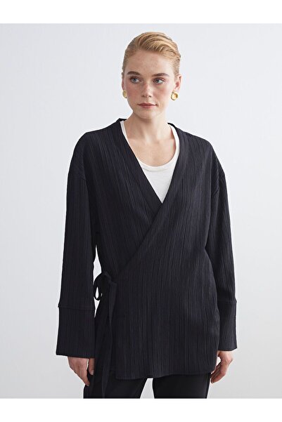 LC Waikiki Double-Breasted Collar Textured Oversize Women's Kimono