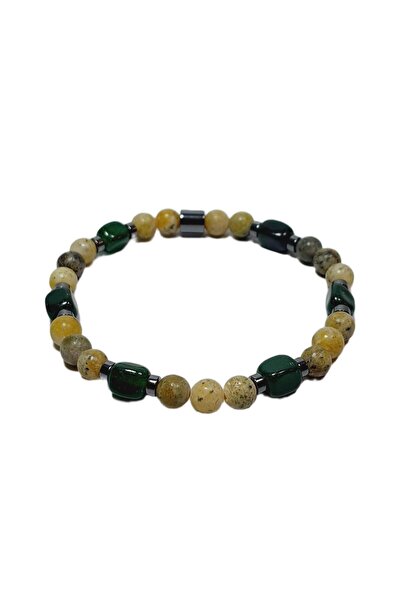 Janti Jtss26Blk1697 Jade Ceyt and Hematite Natural Stone Flexible 6mm Bracelet