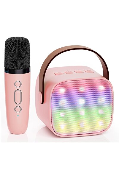 Generic الة كاريوكي للاطفال مكبر صوت بلوتوث محمول مع ميكروفون لاسلكي زهري