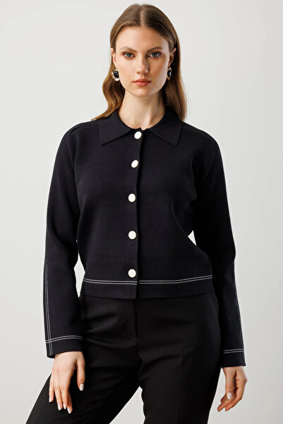 Ekol Tricotaj cu nasturi pentru femei, cardigan negru 60905
