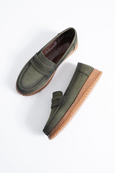 Moda Pie حذاء ديليف ليوفر الأصلي من الجلد الطبيعي للنساء باللون الكاكي نوبوك