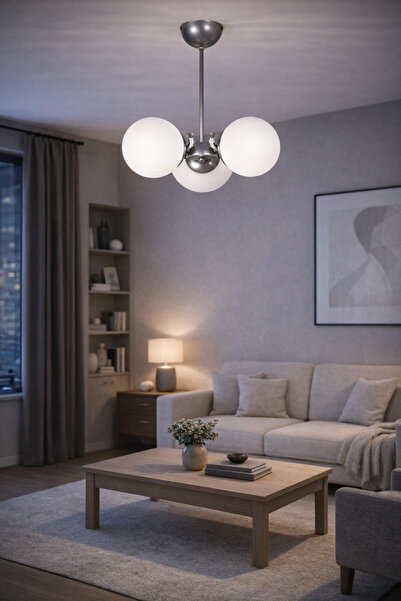 Modavize Mihri Modern Tasarım Salon Yemek Odası Mutfak Gri Renk Beyaz Camlı S...