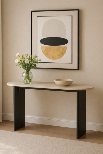 N.zone طاولة كونسول رخامية 140×40×80 سم – طاولة مدخل عصرية بأرجل خشبية بنية ا...