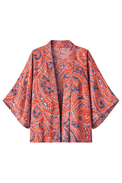 Retrobird Design Boho Pattern Mini Kimono Women's Coral