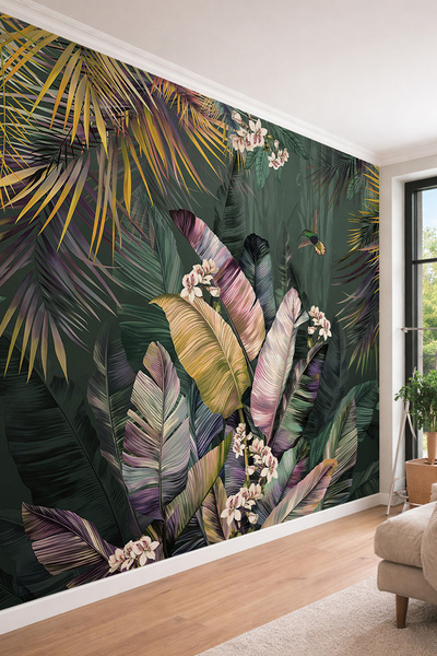 dreamwall 3D Görünümlü Egzotik Yaprak ve Çiçek Desenli Tropikal Orman Temalı ...