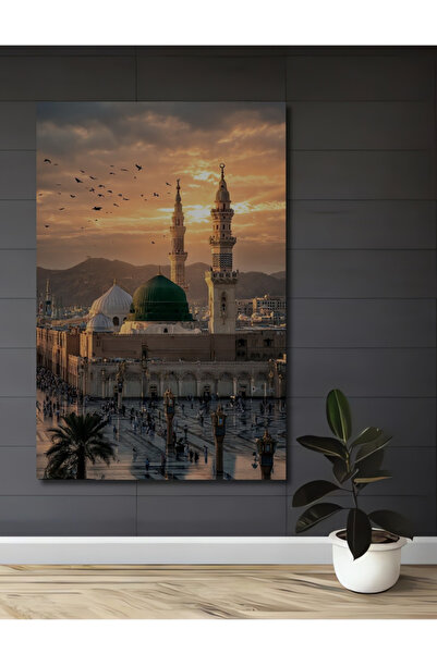Teona Ahşap Mekke Medine Yeşil Kubbe Ve Minareler Yağlı Boya Görünümlü Ahşap ...