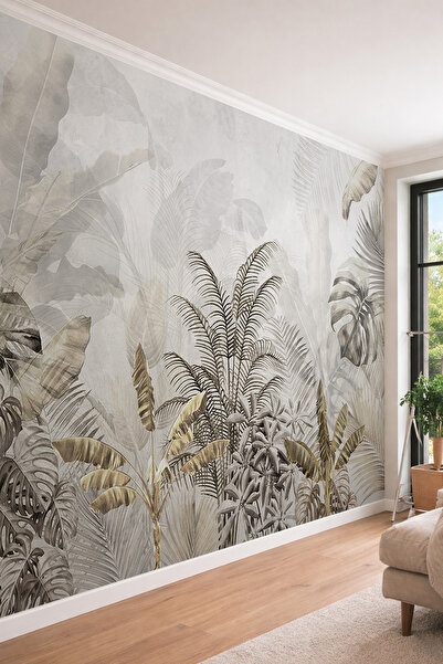 dreamwall 3D Görünümlü Egzotik Yaprak Desenli Tek Parça Tekstil Duvar Kağıdı