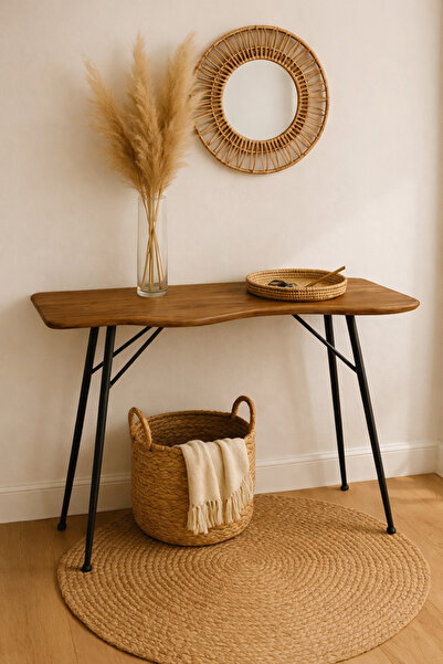 N.zone طاولة كونسول خشبية حديثة بحافة منحنية - 120×40×76 سم طاولة ديكور للمدخ...