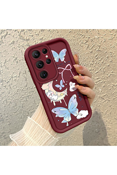 ucuc حافظة سامسونج جالاكسي S22 الترا المتوافقة مع السيليكون الأحمر الداكن الم...