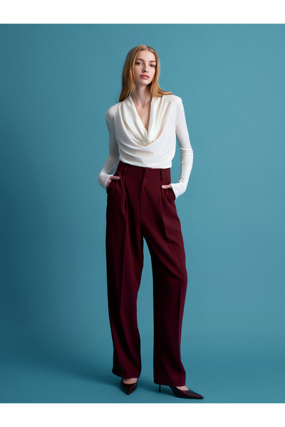 Dilvin 32595 100% Wool Degaje Collar Top-Ecru