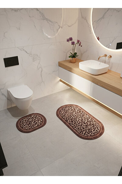 Brillant Lepoar Desenli 2 li Deri Taban Oval Banyo Paspas (60x100 - 60x50)