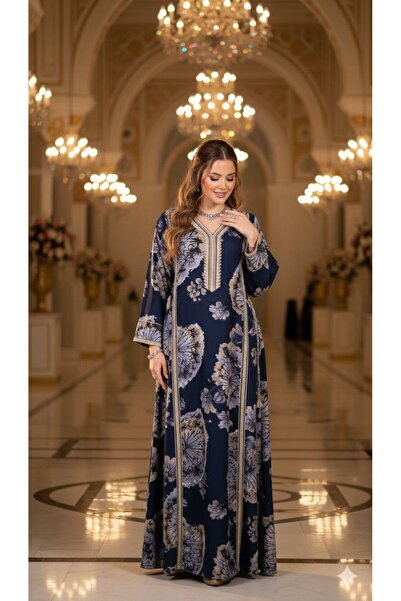 Güzel Fashion Women's jalabiya that accentuates the waist in navy blue with a...