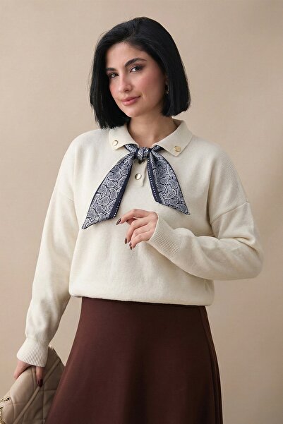 InStyle Knitwear Ecru Tunic with Scarf