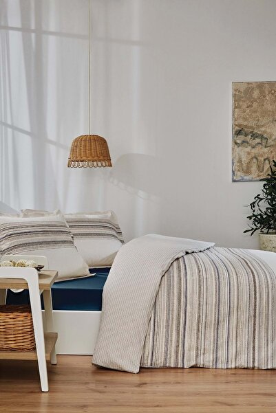 Özdilek Ranforce -Coser Beige- Double Duvet Cover Set