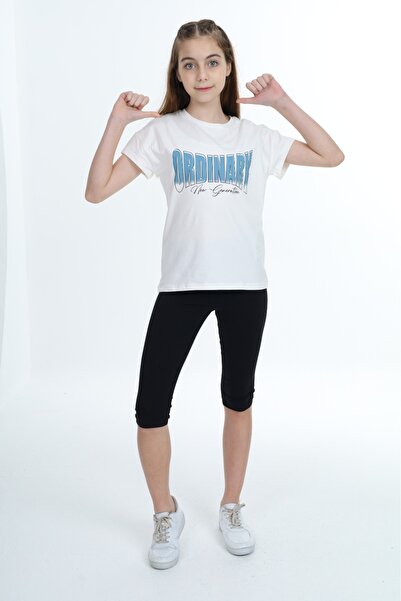 Toontoy Girl's 2-Piece Set Printed Crew Neck T-Shirt & Elastic Waist Crop Leg...