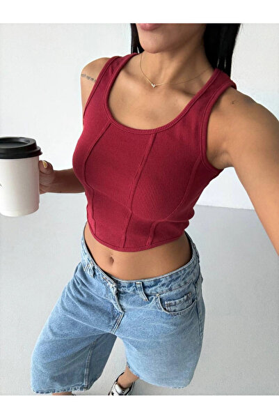 Cool & Sexy Women's Burgundy Camisole Crop Blouse