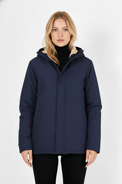 QAWWA Kadın İçi Kürklü Su ve Rüzgar Geçirmez Kapüşonlu Parka & Mont & Kaban