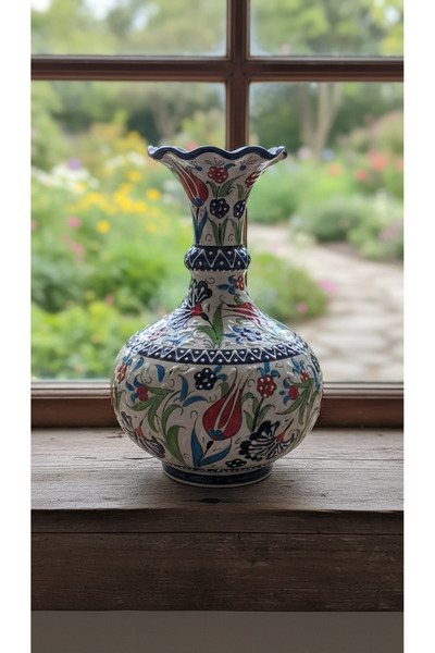 RGS HOMELİFE 25 cm Geleneksel Kütahya Çini Desenli El İşçiliği Dekoratif Vazo