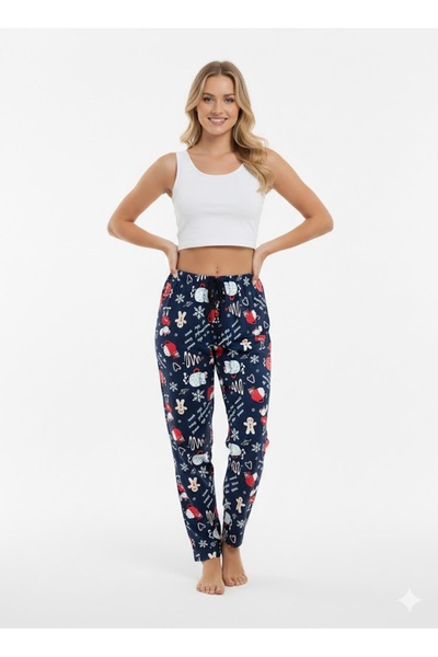 Belifanti Collection Women's Blue Christmas Themed Gingerbread Patterned Paja...