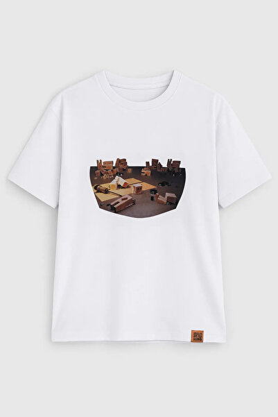 MARKAPIA Men's Crew Neck 100% Cotton Block Printed White T-Shirt