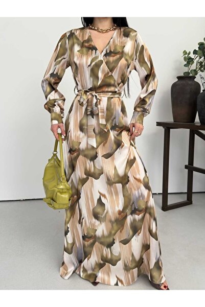 Moda İkra Rochie de damă cu decolteu în V și curea în talie cu imprimeu zigzag