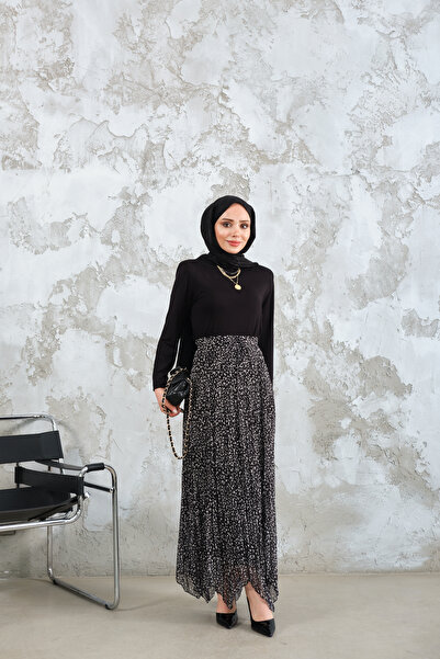 LOCCO Women's Asymmetrical Chiffon Skirt Black