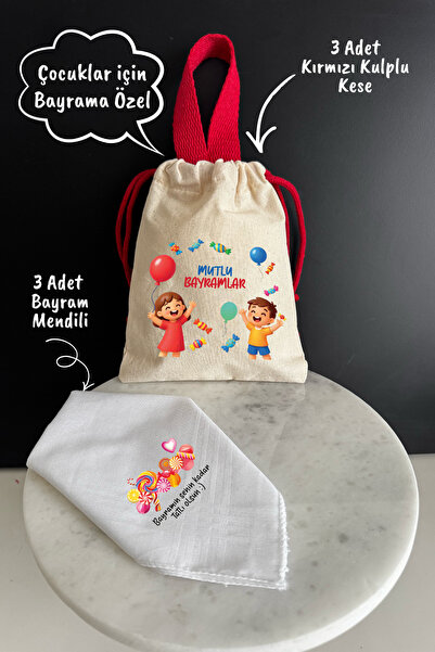 YOLOTEX Çocuklara Özel Bayram Kese ve Mendil Seti (3 Kese+3Mendil)