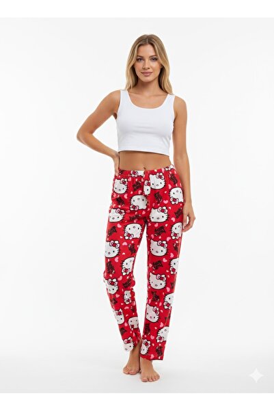Belifanti Collection Pijamale roșii pentru femei, cu model Hello Kitty, cu pa...