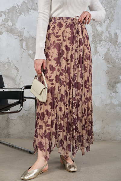 LOCCO Women's Asymmetrical Chiffon Skirt Plum