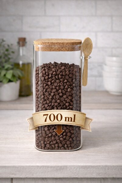 Tutku Home Mantar Kapaklı Kaşıklı Borosilikat Cam Kavanoz - 700 Ml