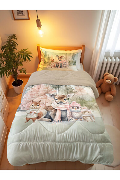 Evmila Single Children's Quilt with Cute Animal Figures, Sleeping Set