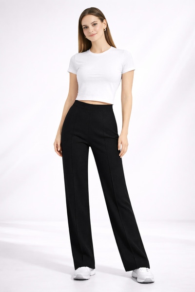 mezozoik Women's High Waist Thessaloniki Fabric Comfortable Wide Leg Pants