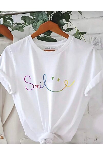 ALCİNOUS Unisex Cotton Oversize White Printed Crew Neck T-Shirt