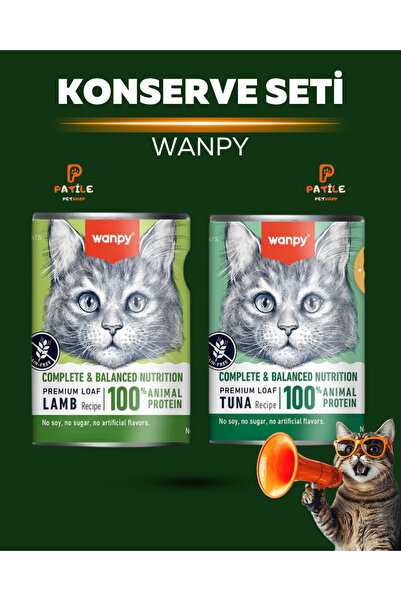 Wanpy Tahılsız %100 Hayvansal Proteinli Kuzulu & Ton Balıklı Kedi Konservesi