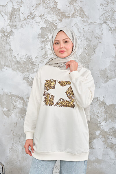 LOCCO Women's Star Printed Sweatshirt White