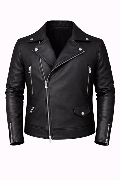 LUMAST Slim Fit Waterproof Biker Leather Jacket with Sleeve Detail