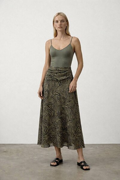 Noi Belis Boho Baskılı Midi Boy Astarlı Dokuma Etek AW25ET0007