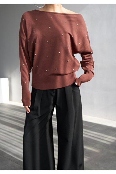 ALVWOMAN Kayık Yaka Studded Thin Knit Sweater