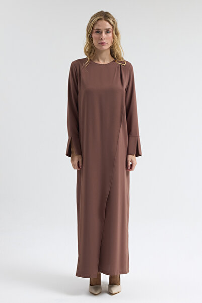 VAVİNOR Omuz Tokalı Elbise - Vizon