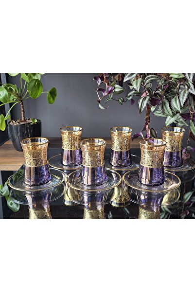 FERMATO Handmade Crystal Alda Purple Lustered 24K Gold Embellished 12 Piece P...
