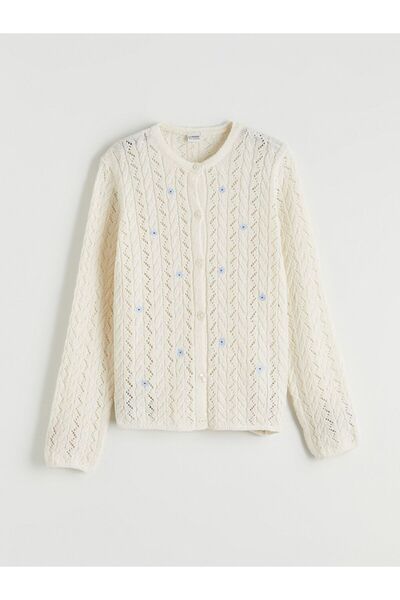 LC Waikiki Crew Neck Girls' Embroidered Knitwear Cardigan